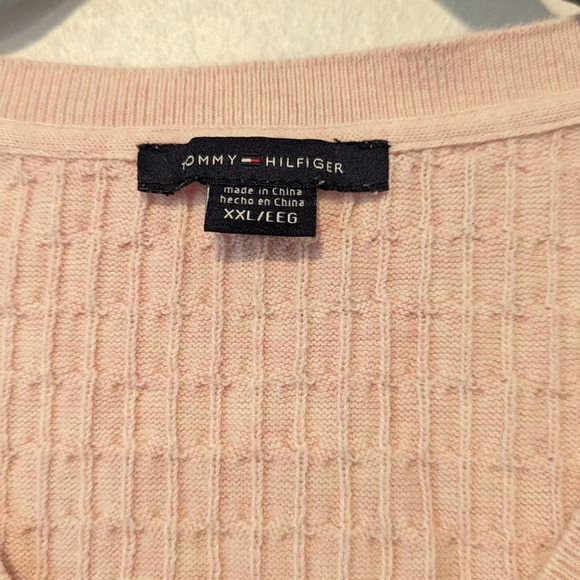 Tommy Hilfiger Pink Cable Knit Sweater Barbiecore V-Neck Baby Pink - Picture 4 of 6